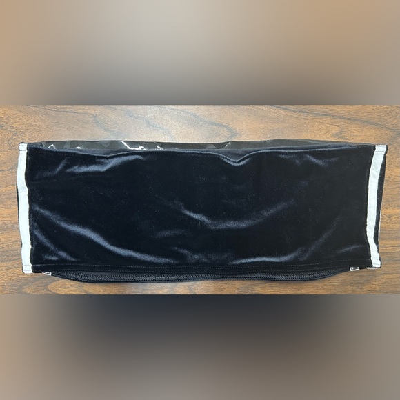 Adidas Originals Bandeau Top Women Black Velour‎ Tube 3 Stripe Y2K Strapless Lrg - Picture 6 of 7